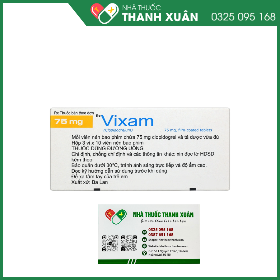 Vixam 75 mg phòng huyết khối động mạch