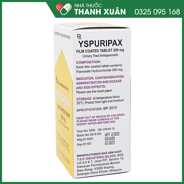 Yspuripax giảm co thắt cơ trơn của bàng quang và đường tiết niệu