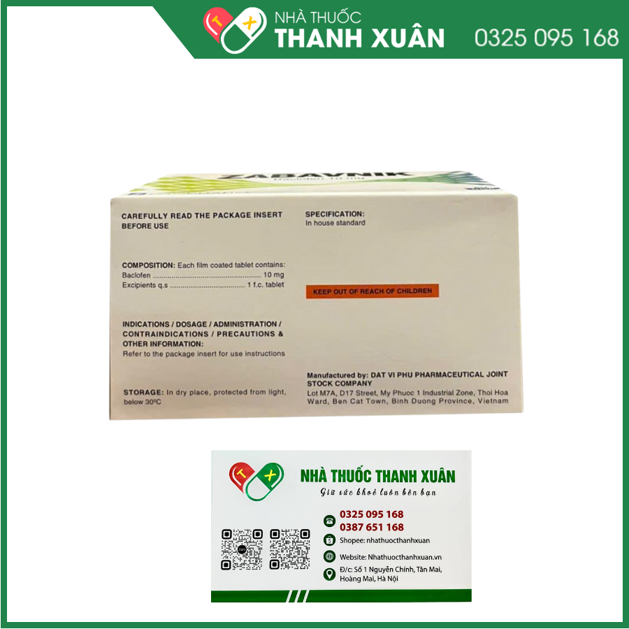 Zabavnik điều trị tình trạng co thắt cơ chủ động, co thắt cơ có nguồn gốc từ não hoặc xảy ra trong bệnh tuỷ sống