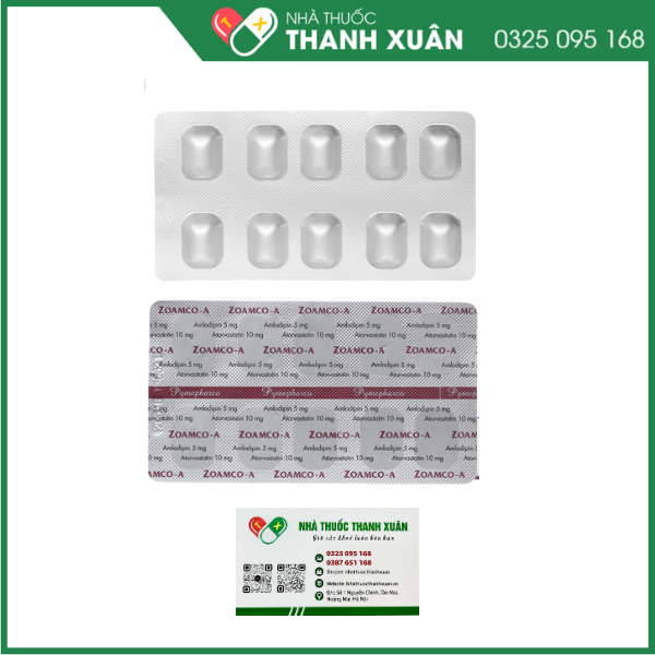 Zoamco-A 5mg/10mg trị tăng huyết áp và phòng đau thắt ngực ổn định