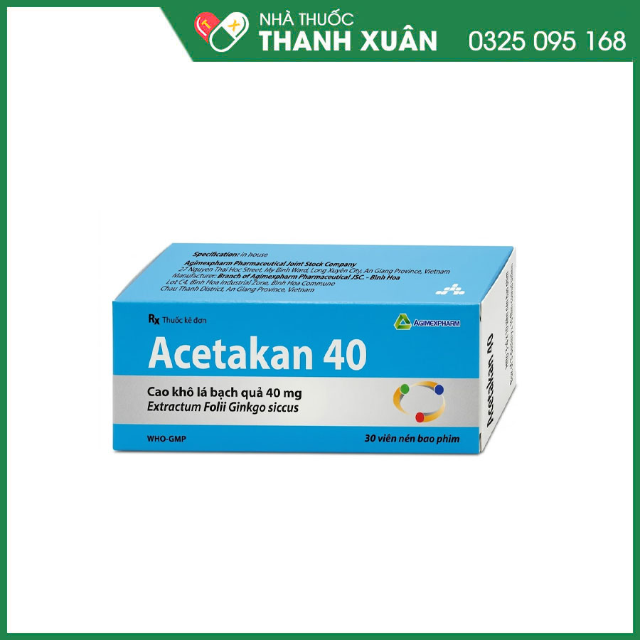 Acetakan 40 điều trị triệu chứng rối loạn tuần hoàn não nhẹ và vừa