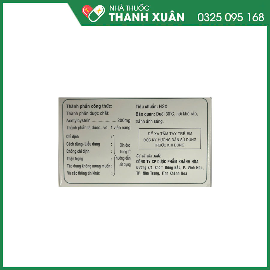 Acetylcystein 200mg thuốc giúp loãng đờm, tiêu chất nhày trong các bệnh lý đường hô hấp