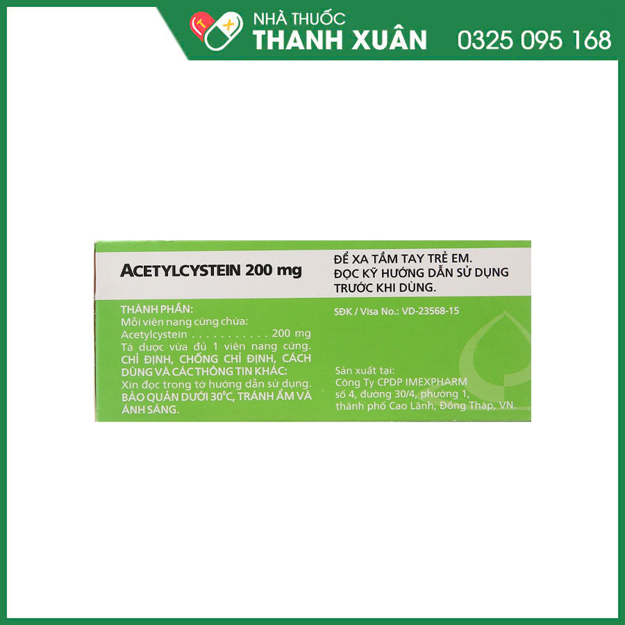 Acetylcystein 200mg thuốc tiêu chất nhầy trong các bệnh lý đường hô hấp