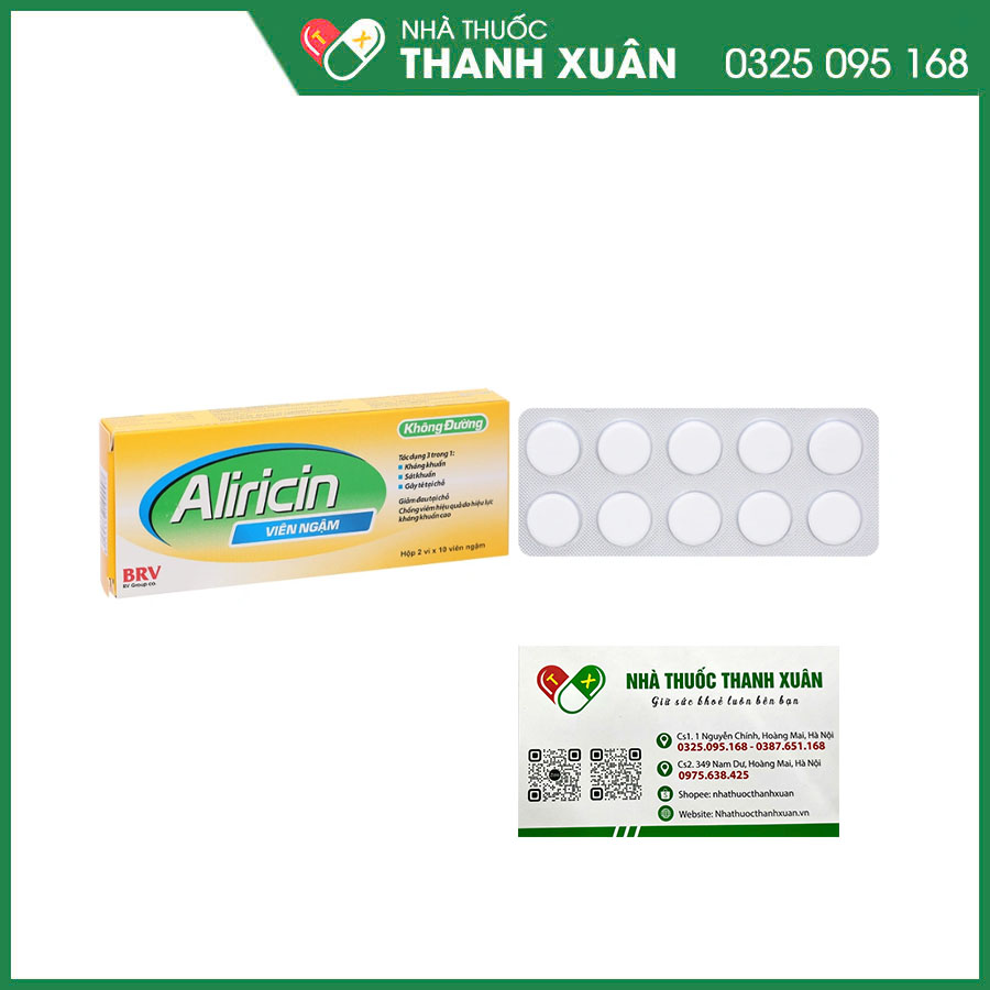 Aliricin viên ngậm không đường điều trị viêm họng, viêm amidan, viêm nha chu