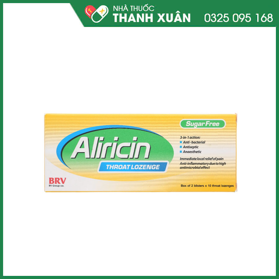 Aliricin viên ngậm không đường điều trị viêm họng, viêm amidan, viêm nha chu