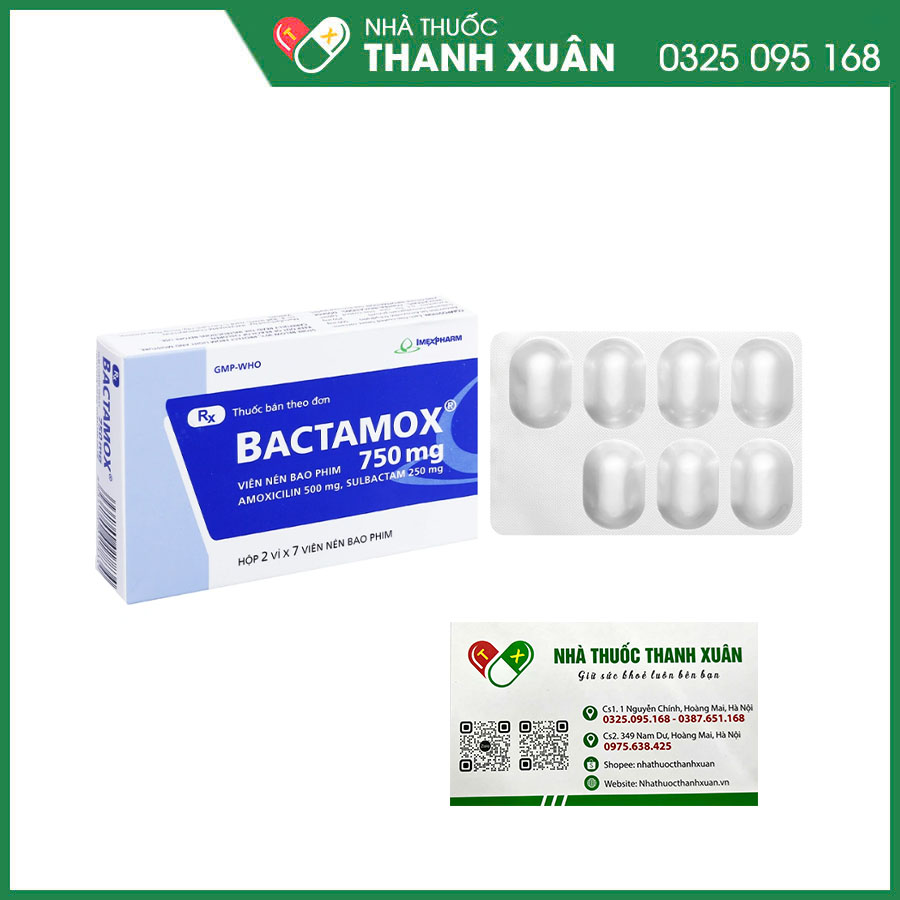Bactamox 750mg điều trị nhiễm khuẩn tai mũi họng, hô hấp, tiết niệu, da–mô mềm