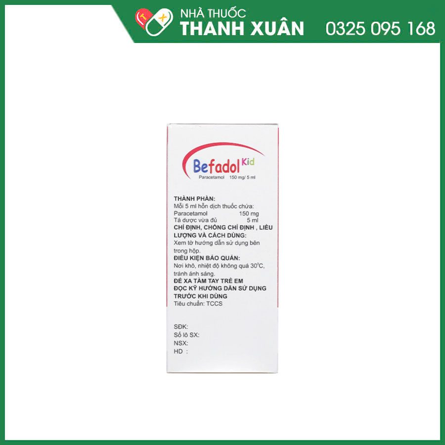Befadol Kid 150mg/5ml thuốc giảm đau, hạ sốt