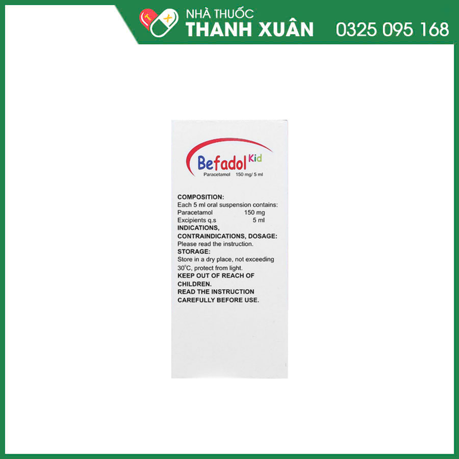 Befadol Kid 150mg/5ml thuốc giảm đau, hạ sốt