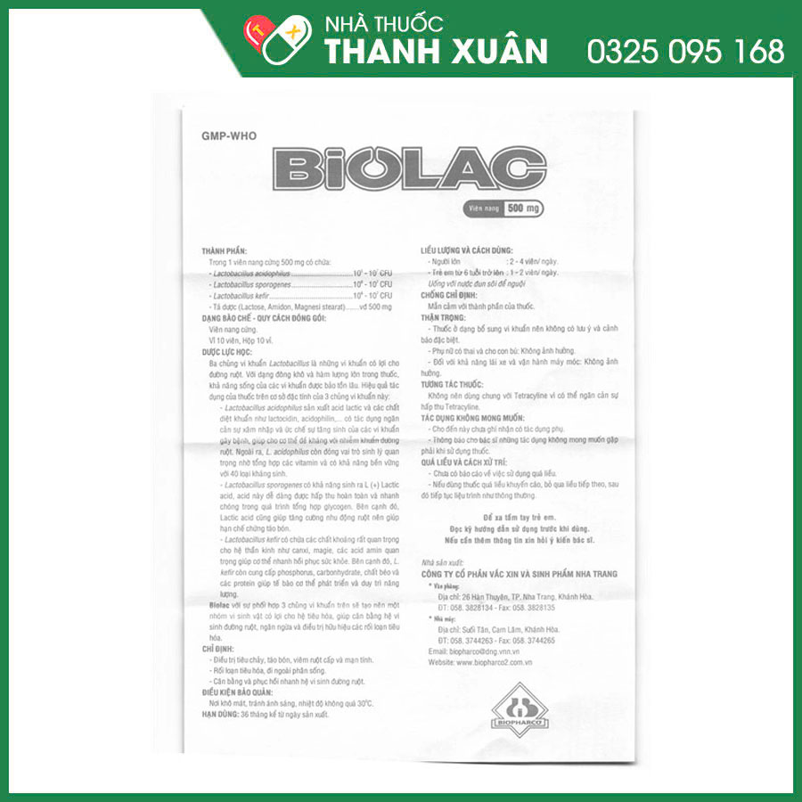 Biolac 500mg bổ sung vi sinh, hỗ trợ điều trị tiêu chảy và táo bón