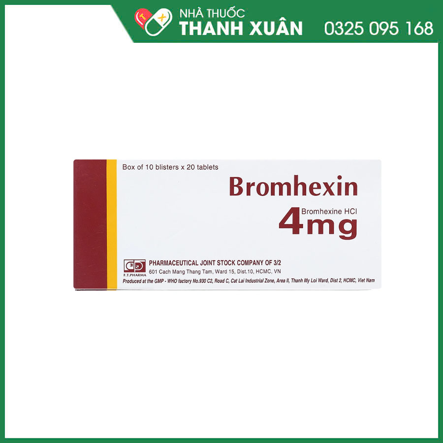 Bromhexin F.T Pharma 4mg giúp tan đàm, tiêu chất nhầy trong bệnh lý hô hấp