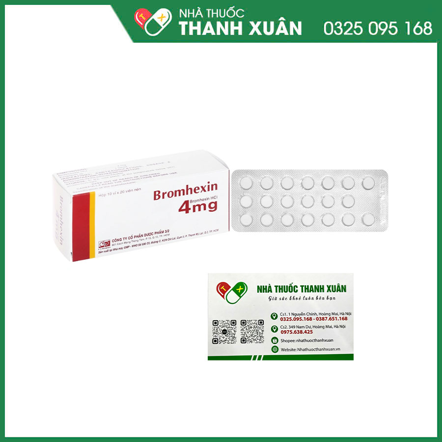 Bromhexin F.T Pharma 4mg giúp tan đàm, tiêu chất nhầy trong bệnh lý hô hấp