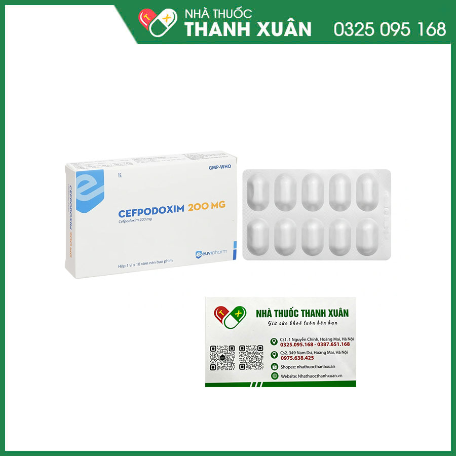 Cefpodoxim 200 mg thuốc kháng sinh điều trị nhiễm khuẩn hô hấp, da&amp;mô, viêm tai giữa, nhiễm khuẩn tiết niệu