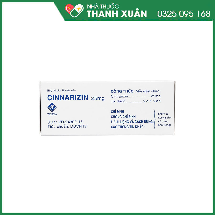 Cinnarizin Vidipha 25mg trị rối loạn tiền đình, chống say xe
