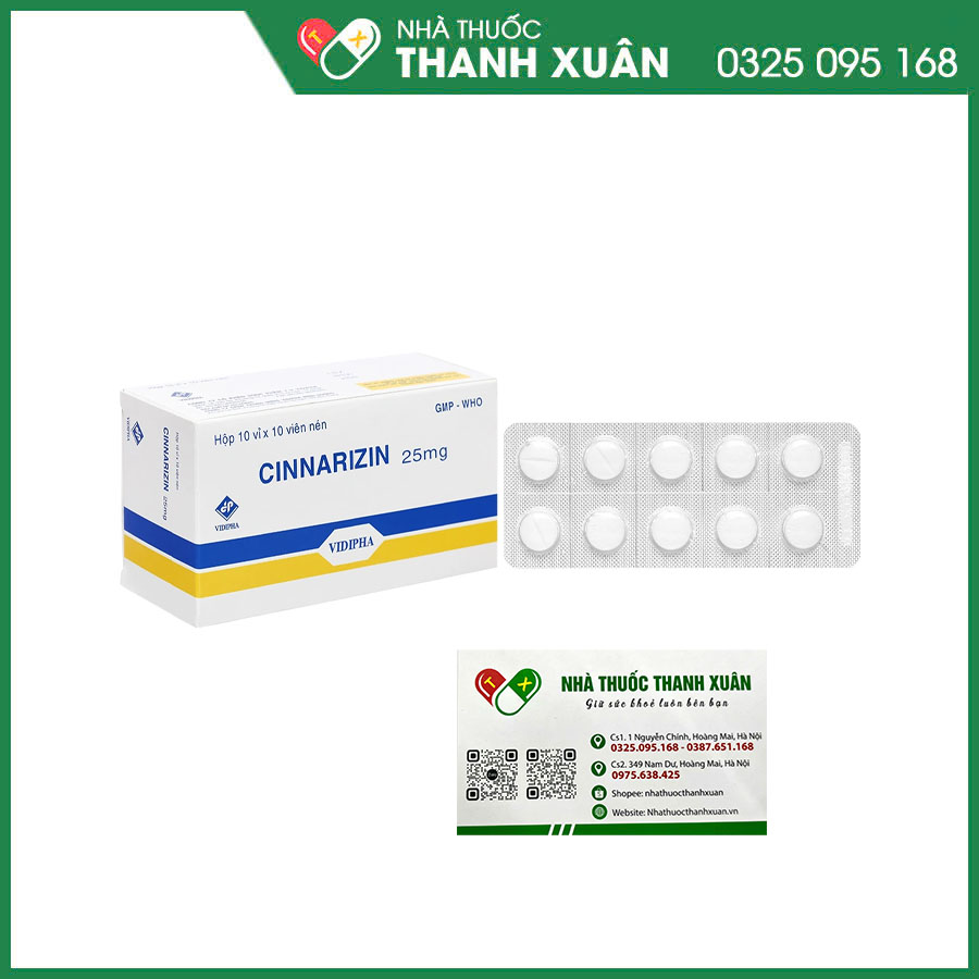 Cinnarizin Vidipha 25mg trị rối loạn tiền đình, chống say xe