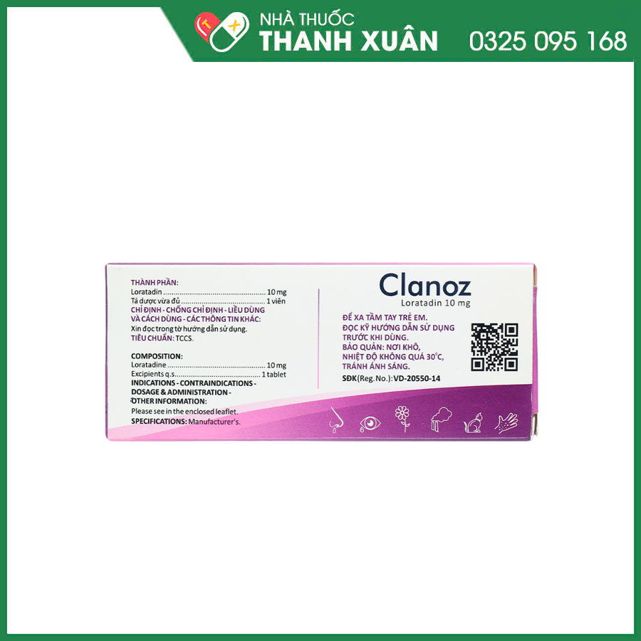 Clanoz điều trị triệu chứng viêm mũi dị ứng, mày đay