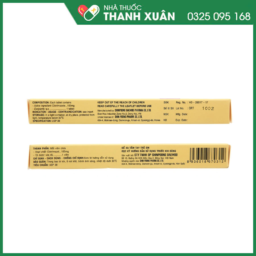 Shinpoong Cristan 100mg viên đặt điều trị nhiễm nấm âm đạo