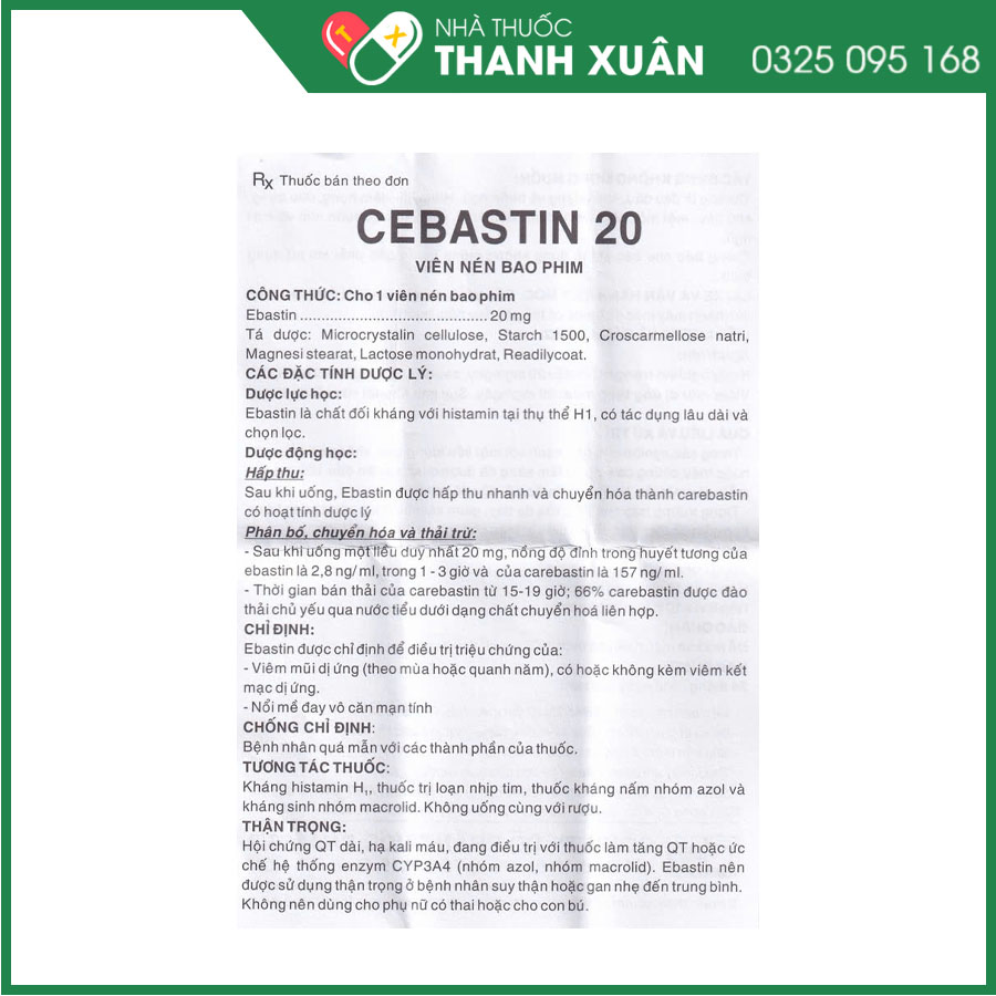 Cebastin 20 điều trị viêm mũi dị ứng, mẩn ngứa, mề đay mãn tính