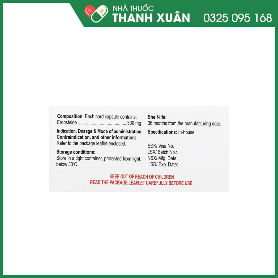 Elpertone 300mg thuốc điều trị các triệu chứng đợt viêm phế quản cấp và mạn tính