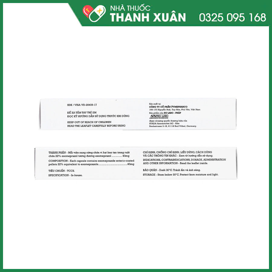 Esomeprazole EG 40mg thuốc điều trị trào ngược dạ dày - thực quản, loét dạ dày tá tràng, hội chứng Zollinger-Ellison