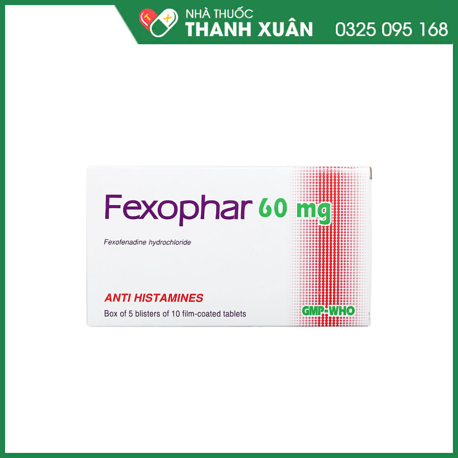 Fexophar 60 điều trị viêm mũi dị ứng, dị ứng da, nổi mày đay