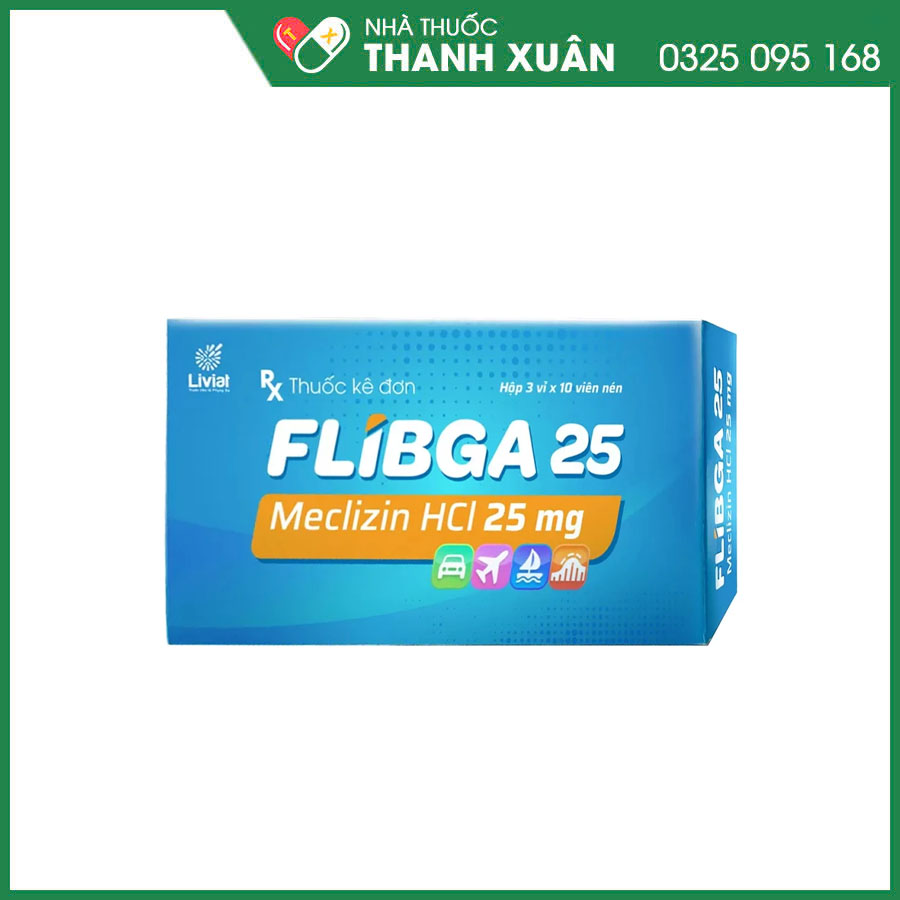Flibga 25mg thuốc điều trị buồn nôn, nôn và chóng mặt do say tàu xe