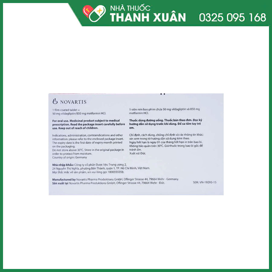 Galvus Met 50mg/850mg thuốc điều trị đái tháo đường tuýp 2