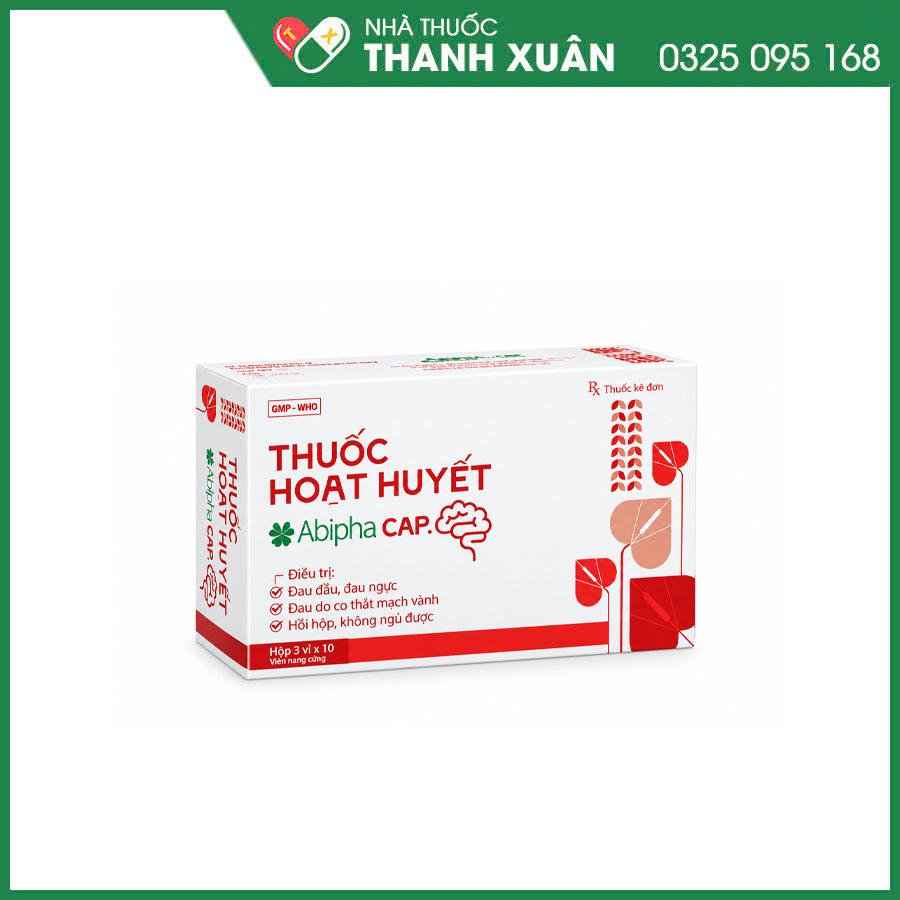 Hoạt huyết Abipha điều trị các chứng đau do huyết ứ, đau do co thắt mạch vành, hồi hộp, mất ngủ