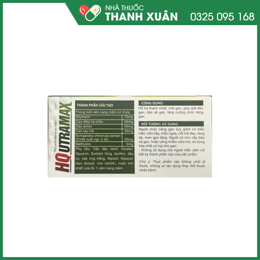 HQ utramax hỗ trợ thanh nhiệt, mát gan, giúp giải độc gan, bảo vệ gan, tăng cường chức năng gan