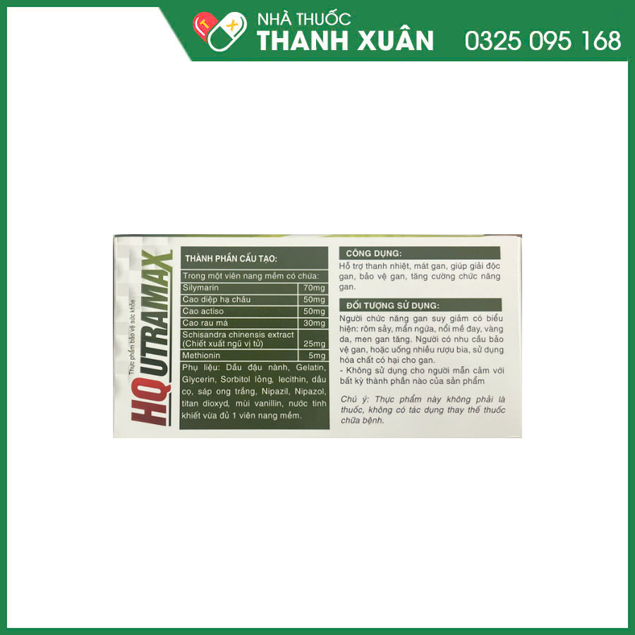 HQ utramax hỗ trợ thanh nhiệt, mát gan, giúp giải độc gan, bảo vệ gan, tăng cường chức năng gan