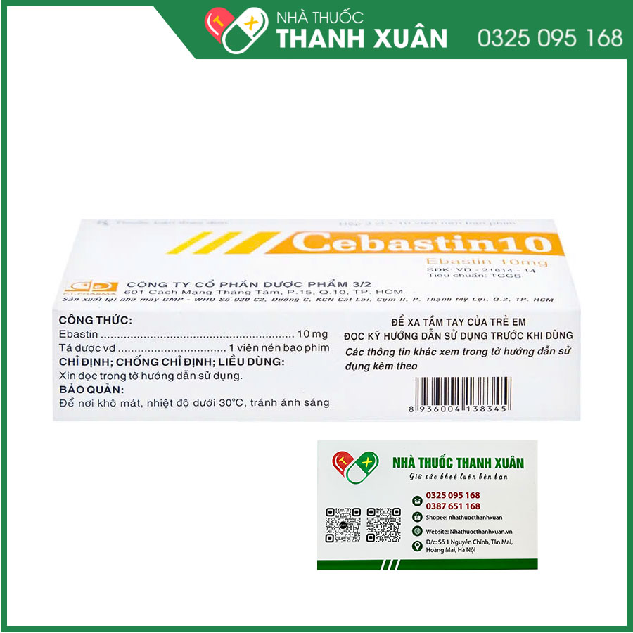 Thuốc Cebastin 10 điều trị viêm mũi dị ứng, mẩn ngứa, mề đay mãn tính