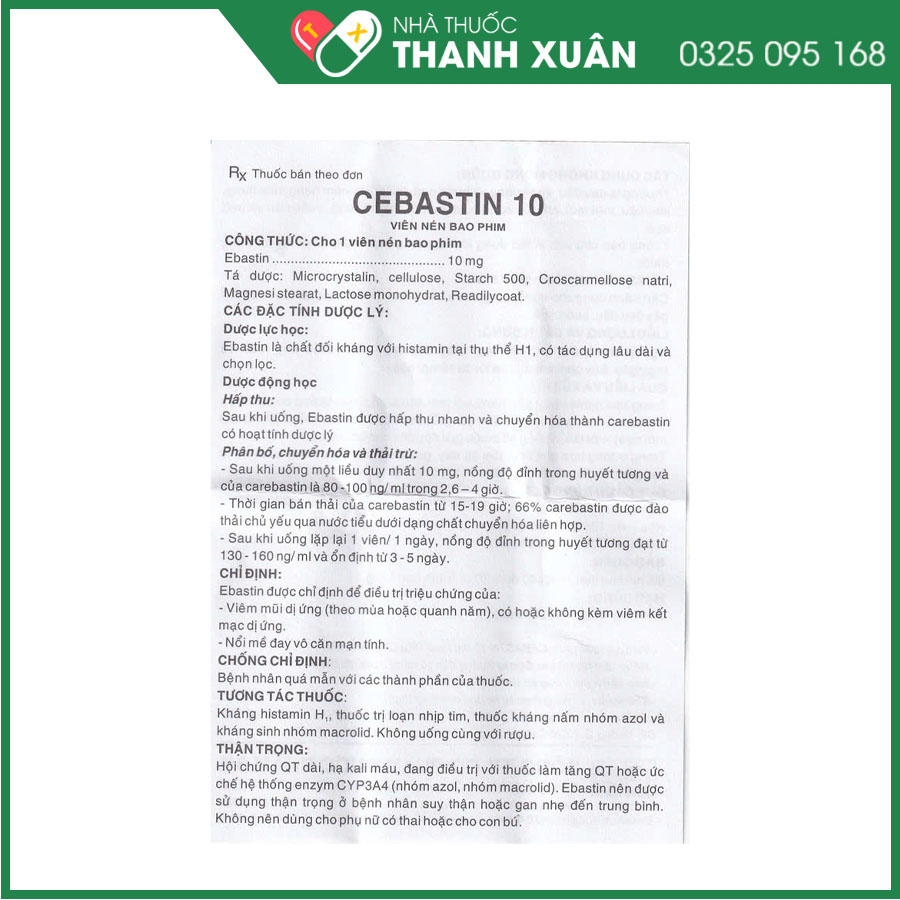 Thuốc Cebastin 10 điều trị viêm mũi dị ứng, mẩn ngứa, mề đay mãn tính