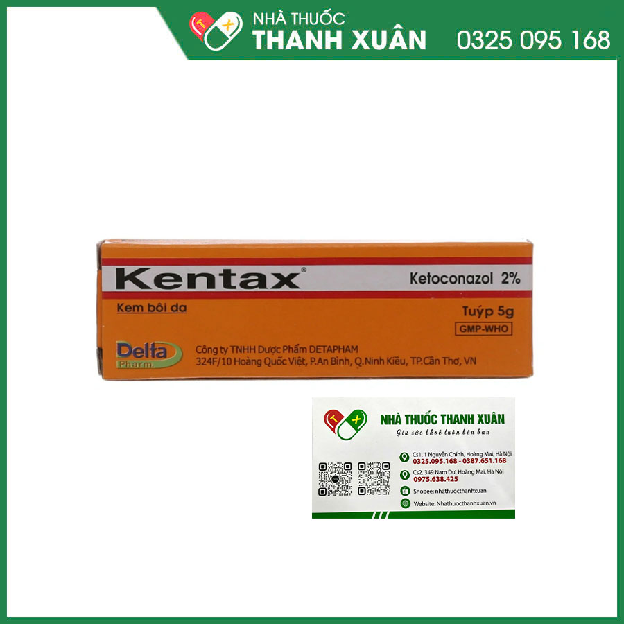 Kentax 2% kem bôi trị nấm Candida ngoài da, lác, lang ben, lác biếng, nấm kẽ, nấm móng
