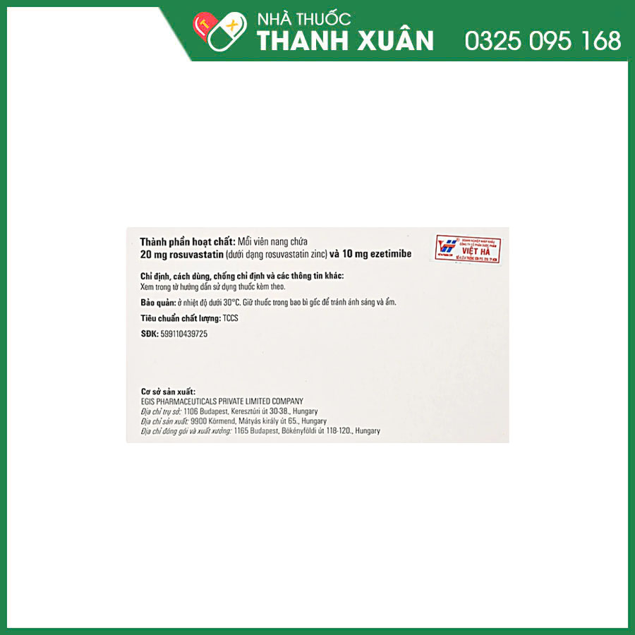 Lipocomb 20mg/10mg thuốc điều trị tăng cholesterol máu nguyên phát
