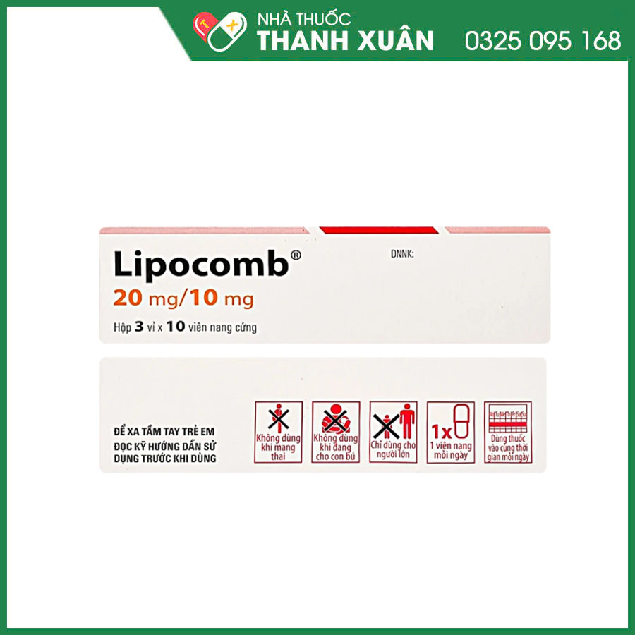 Lipocomb 20mg/10mg thuốc điều trị tăng cholesterol máu nguyên phát