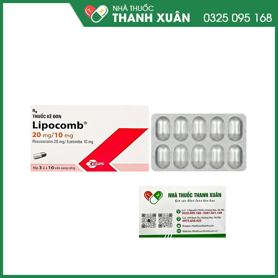 Lipocomb 20mg/10mg thuốc điều trị tăng cholesterol máu nguyên phát