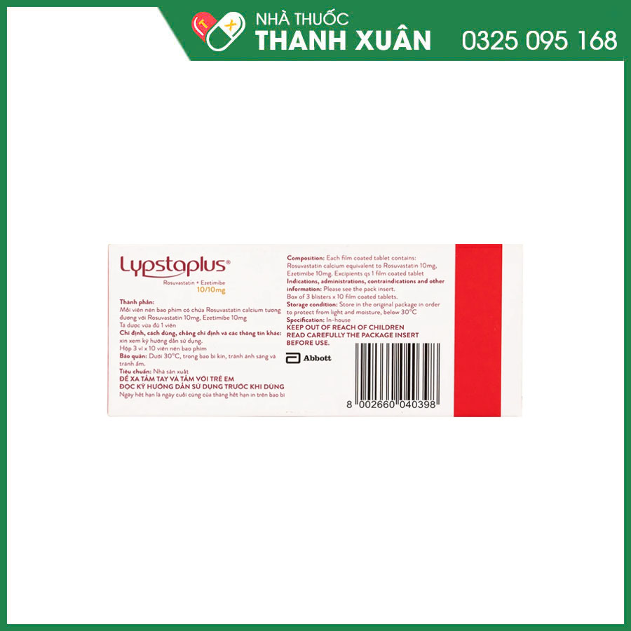 Lypstaplus 10/10 mg thuốc điều trị tăng cholesterol máu nguyên phát