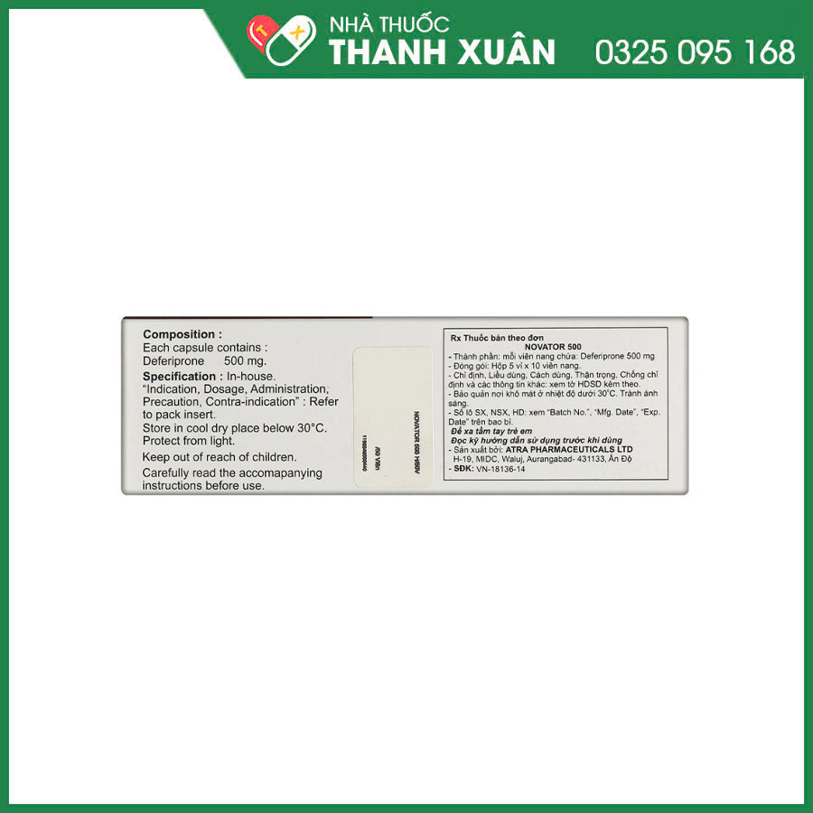 Novator 500 thuốc điều trị quá liều sắt ở bệnh nhân thalassaemia