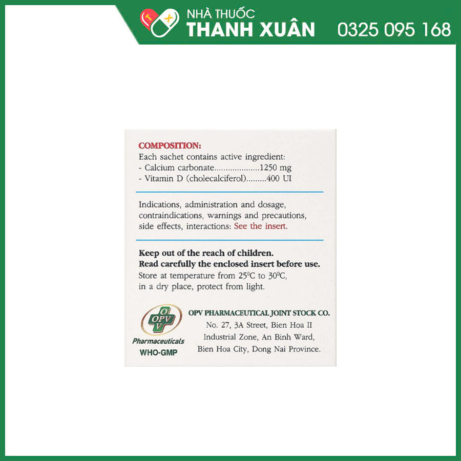 Bột pha Opecalcium giúp điều trị và dự phòng thiếu calci và vitamin D3