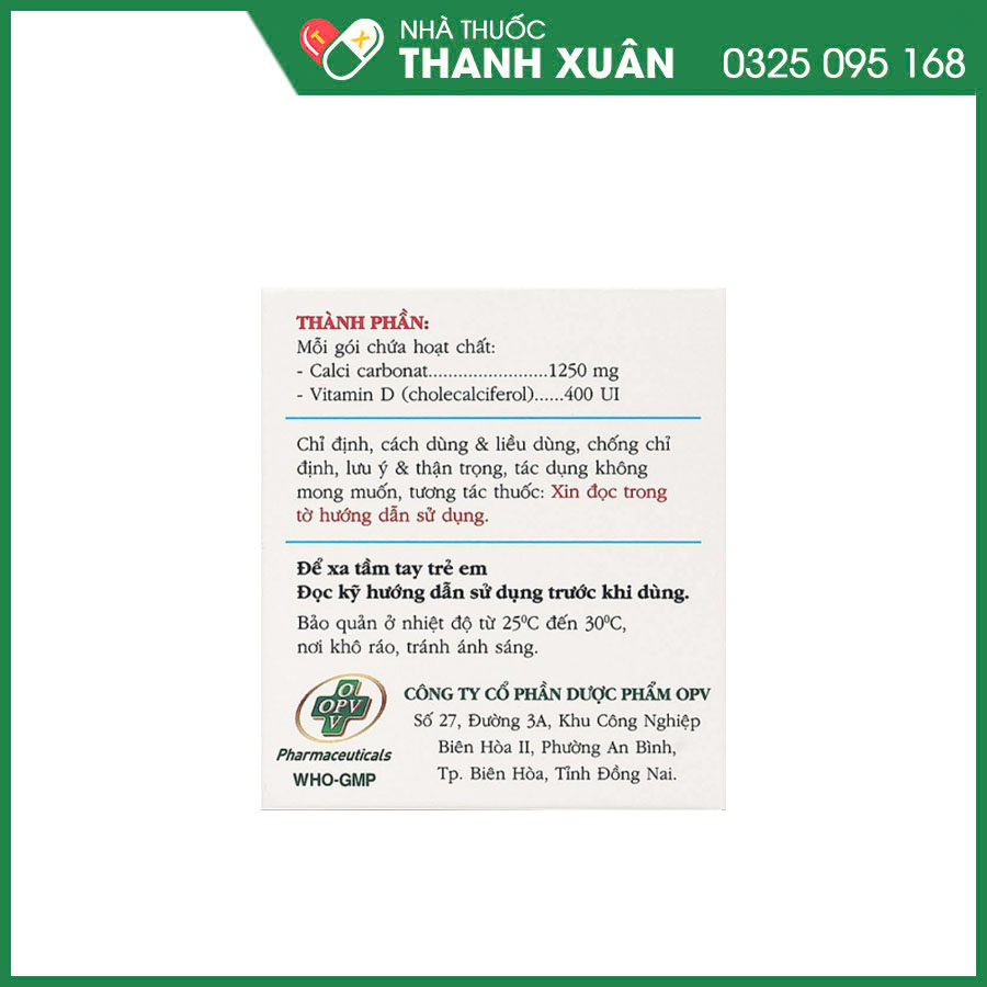 Bột pha Opecalcium giúp điều trị và dự phòng thiếu calci và vitamin D3