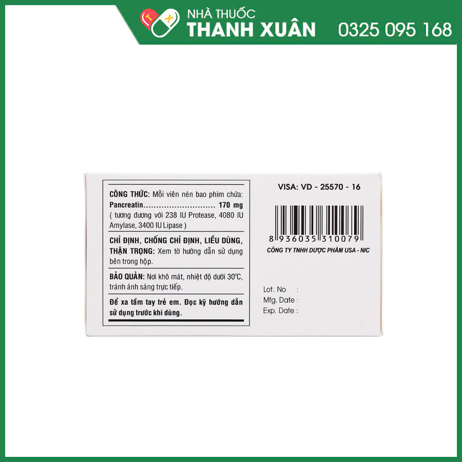 Pancres 170mg trị chứng kém hấp thu do thiếu các men tiêu hóa