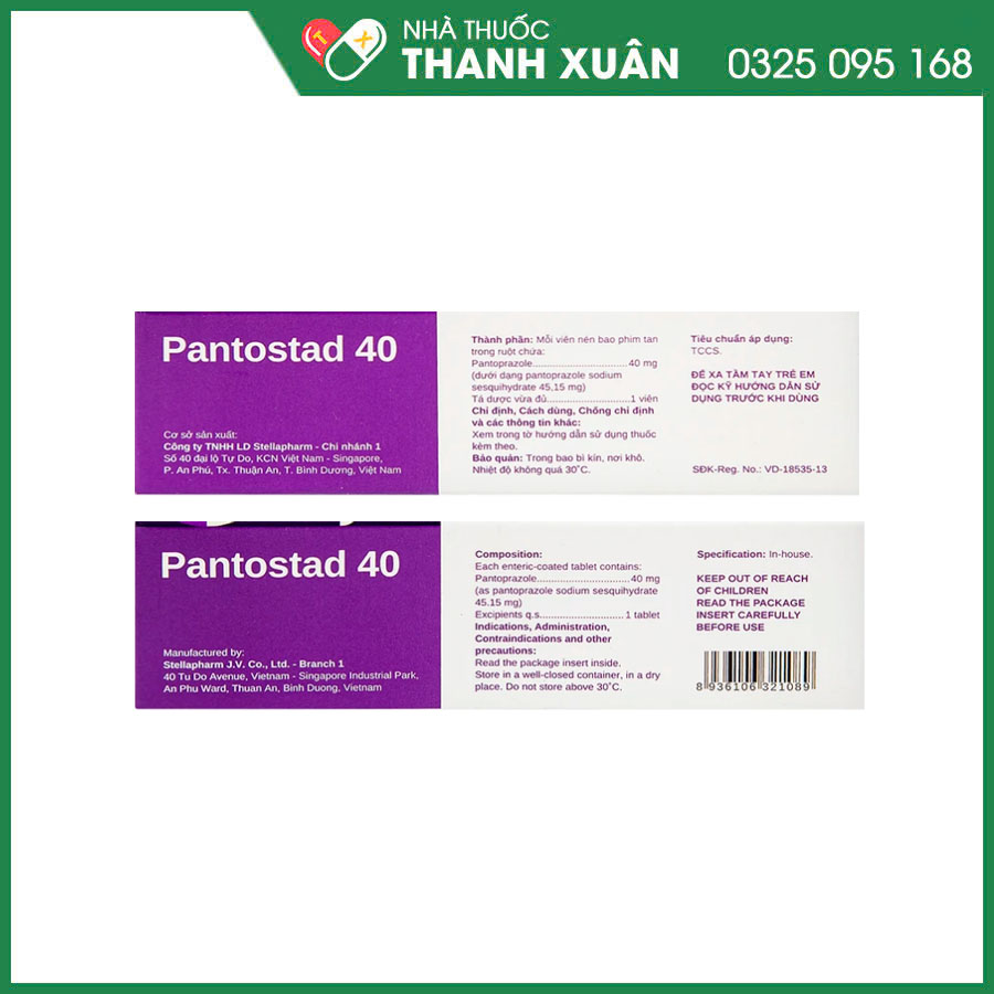 Pantostad 40 thuốc điều trị trào ngược dạ dày-thực quản, loét đường tiêu hoá, hội chứng Zollinger-Ellison