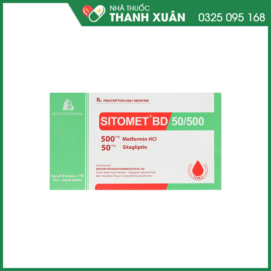 Sitomet BD 50/500 thuốc điều trị đái tháo đường tuýp 2