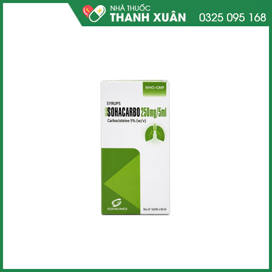 Sohacarbo 250mg/5ml điều trị bệnh lý tăng tiết đờm ở đường hô hấp