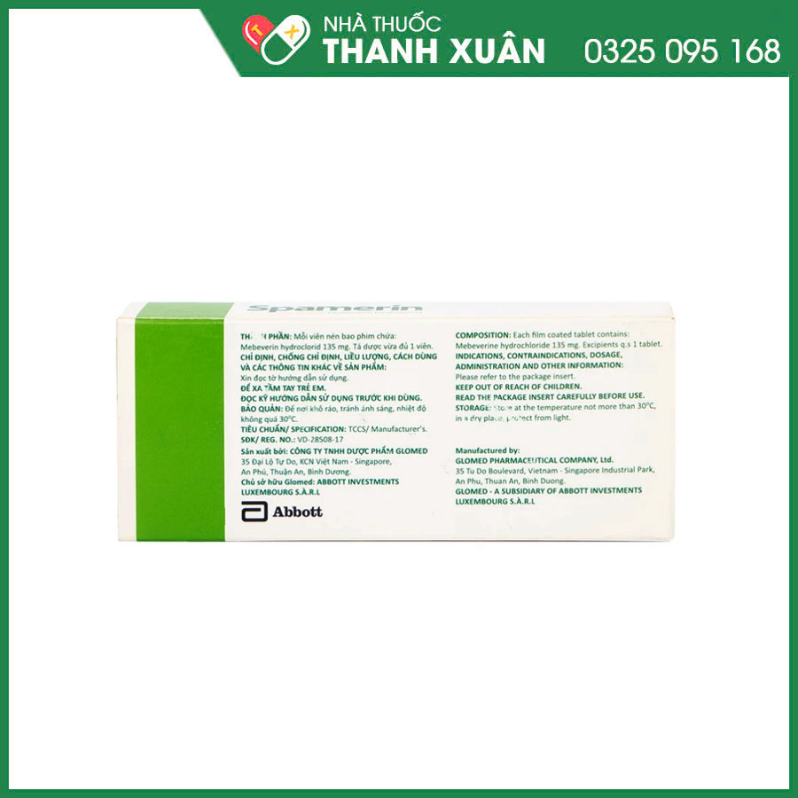 Spamerin 135mg thuốc giảm co thắt trong các bệnh lý về ruột