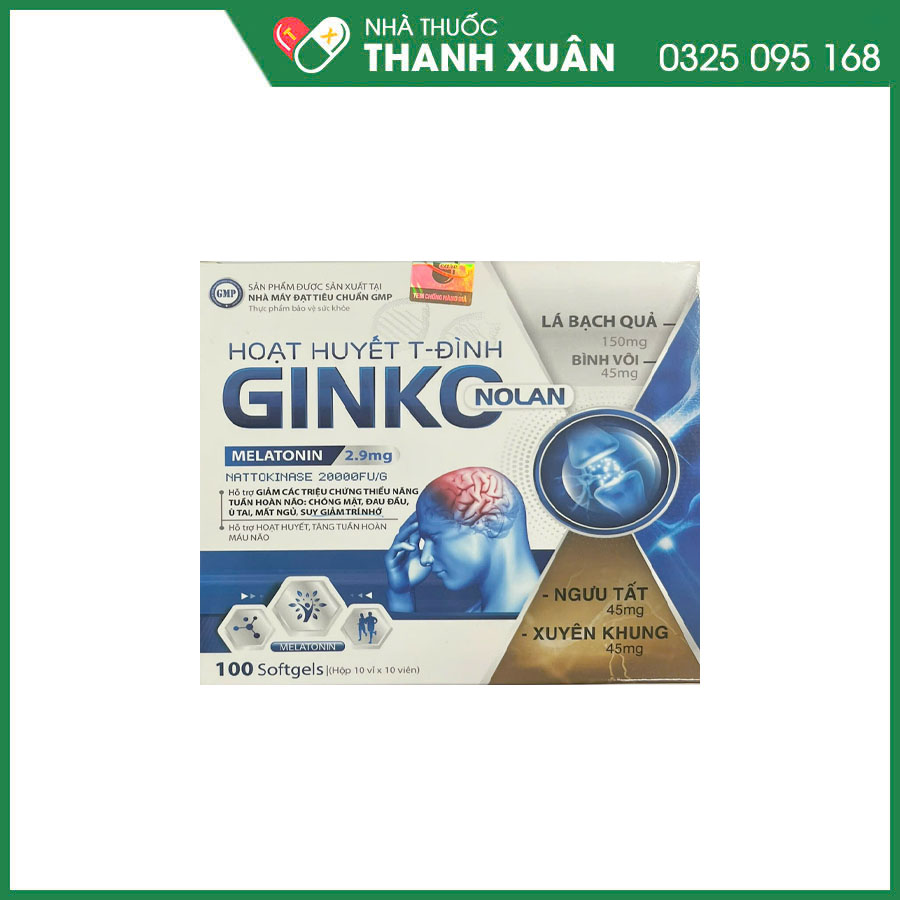 Hoạt huyết T-Đình Ginko Nolan tăng tuần hoàn máu não và phục hồi sau tai biến mạch máu não do tắc mạch