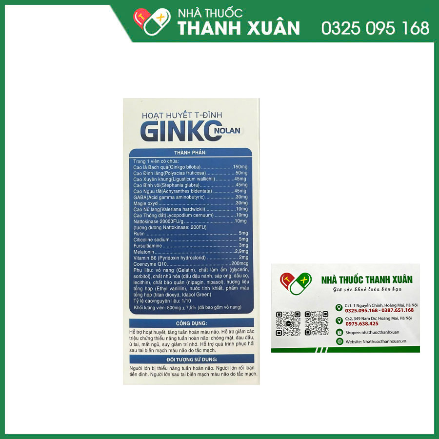 Hoạt huyết T-Đình Ginko Nolan tăng tuần hoàn máu não và phục hồi sau tai biến mạch máu não do tắc mạch