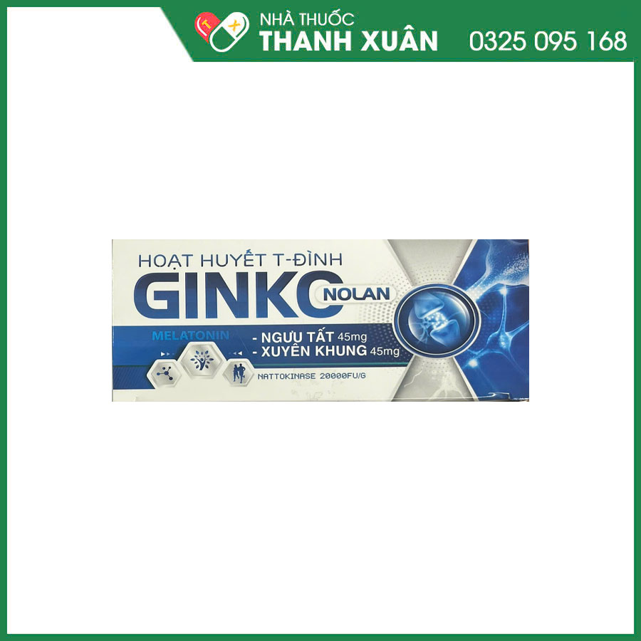 Hoạt huyết T-Đình Ginko Nolan tăng tuần hoàn máu não và phục hồi sau tai biến mạch máu não do tắc mạch