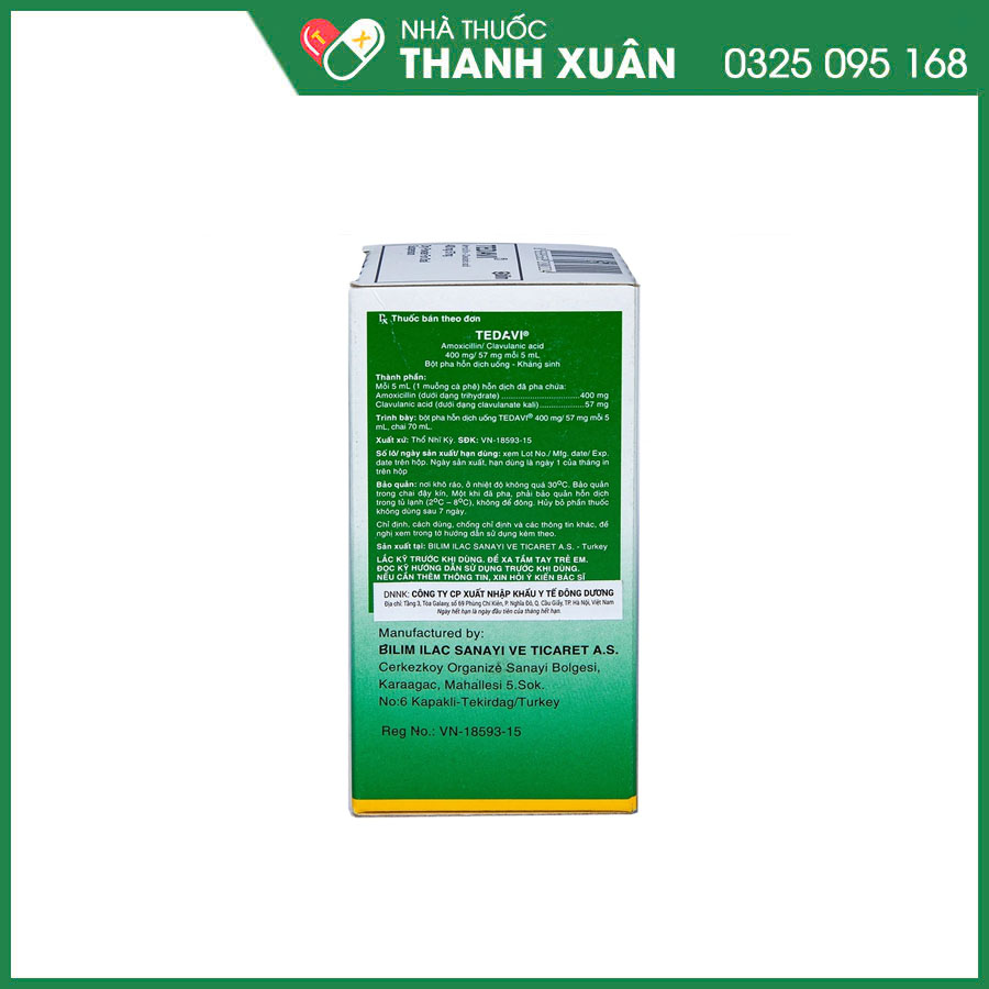 Tedavi 400 mg/57 mg điều trị nhiễm khuẩn đường hô hấp, tiết niệu, da, xương khớp và tai - mũi - họng