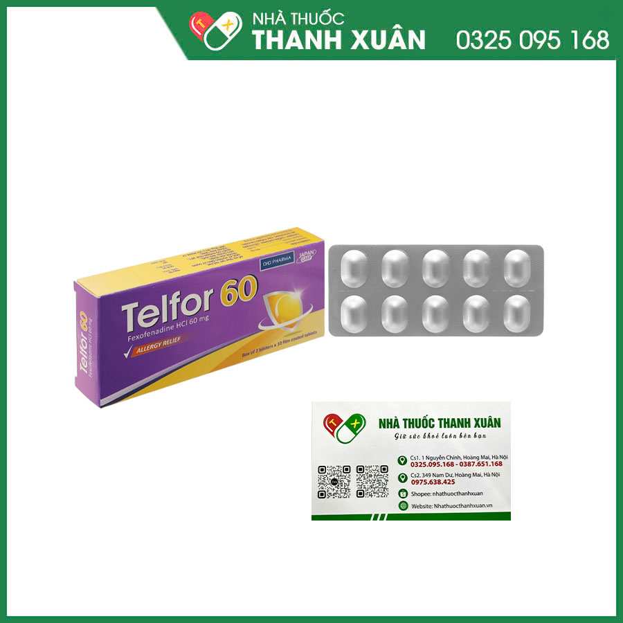Telfor 60mg thuốc điều trị các triệu chứng viêm mũi dị ứng, mày đay mạn tính