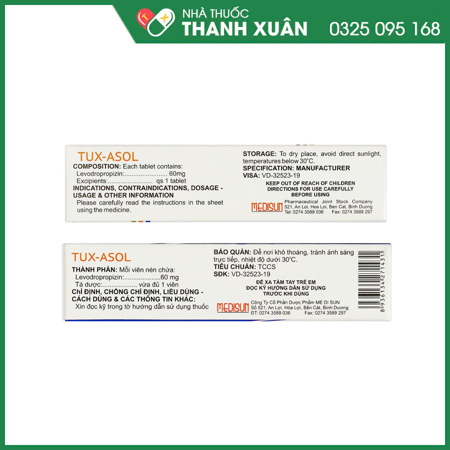 Tux-Asol 60mg điều trị các bệnh phế quản và phổi có kèm ho khan